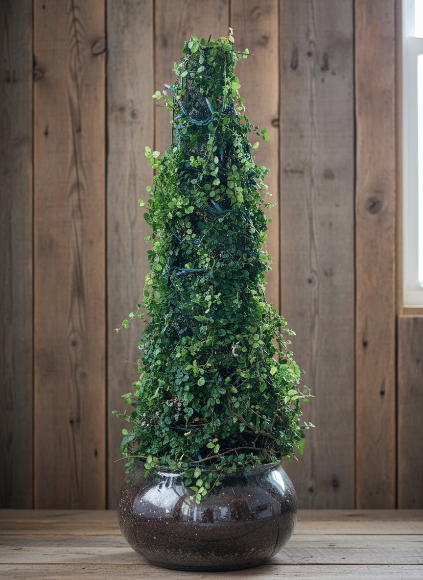 Living Vine Christmas Tree Topiary – 5ft Real Plant with Lights - PLANT THIS